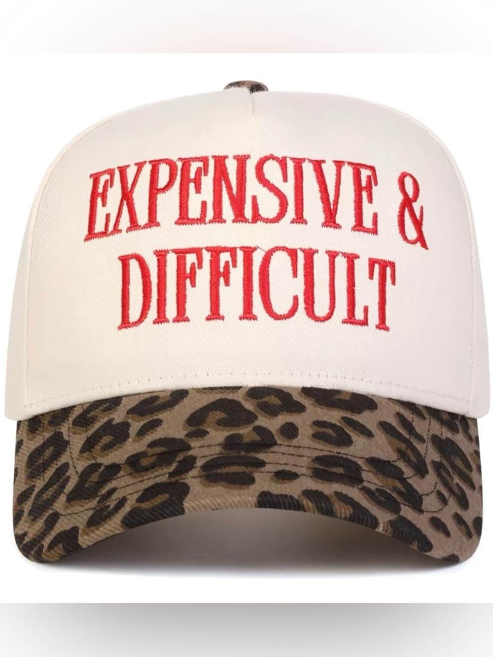 EXPENSIVE & DIFFICULT Embroidered Trucker Hat - White & Leopard - NWT